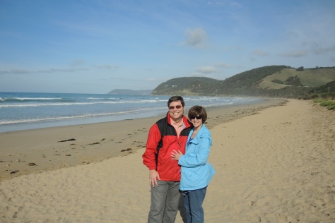 We are all smiles on the beach, at home in the northern hemisphere or on "holiday" in the southern regions, in this case at the Wye River outlet to the sea along Australia's Great Ocean Road.